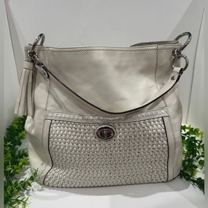 Coach Cream Color Woven Leather Hobo Bag